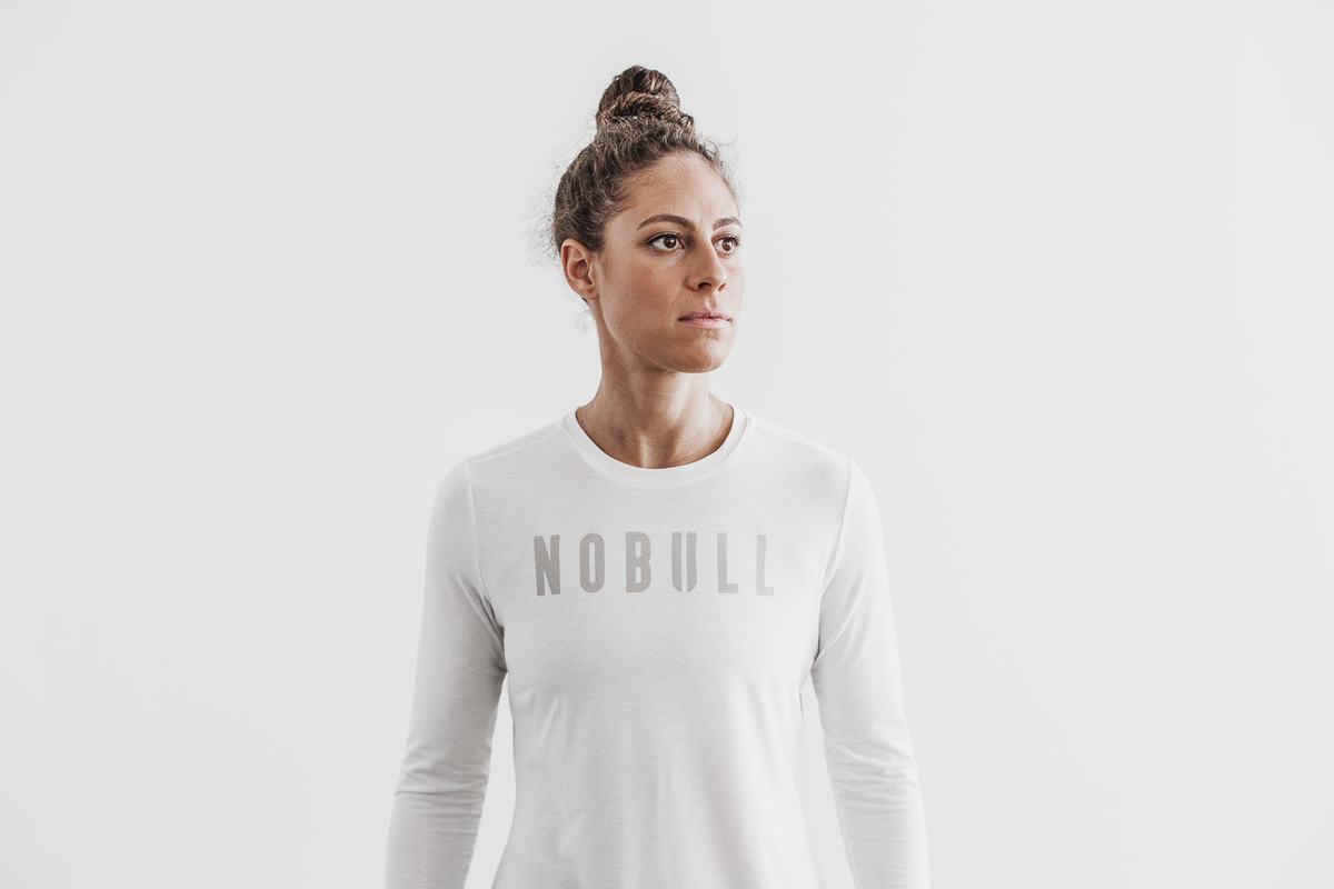 Nobull Women\'s Long Sleeves White | Australia (NH6509)